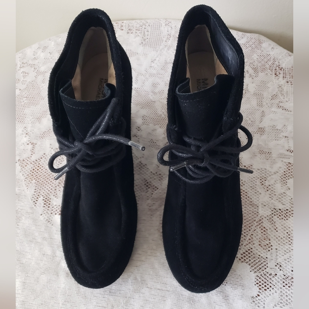 MICHAEL Michael Kors Rory Lace Up Wedge Booties Ankle Boots Suede Black Size 8.5 - Picture 4 of 14